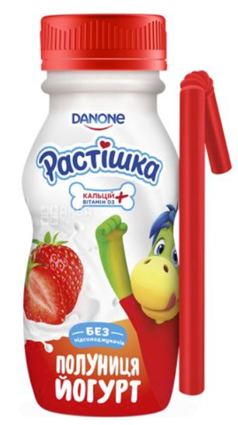 Йогурт питний DANONE Растішка полуниця 185г, 1,5%